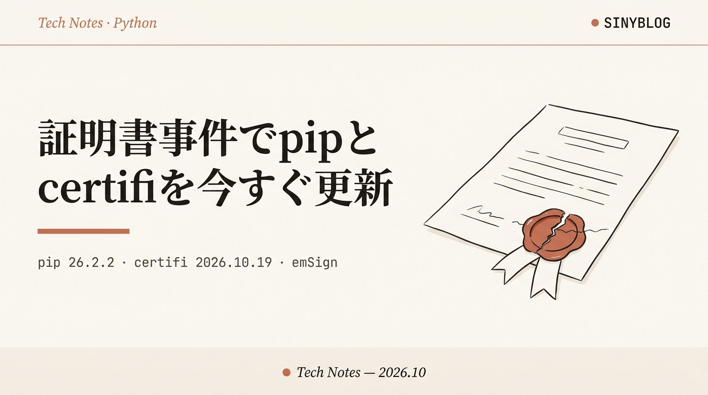 【注意喚起】pipとcertifiを今すぐ更新|eMudhra/emSign認証局インシデントでPython環境が危ない理由と確認・更新手順(2026年10月版)
